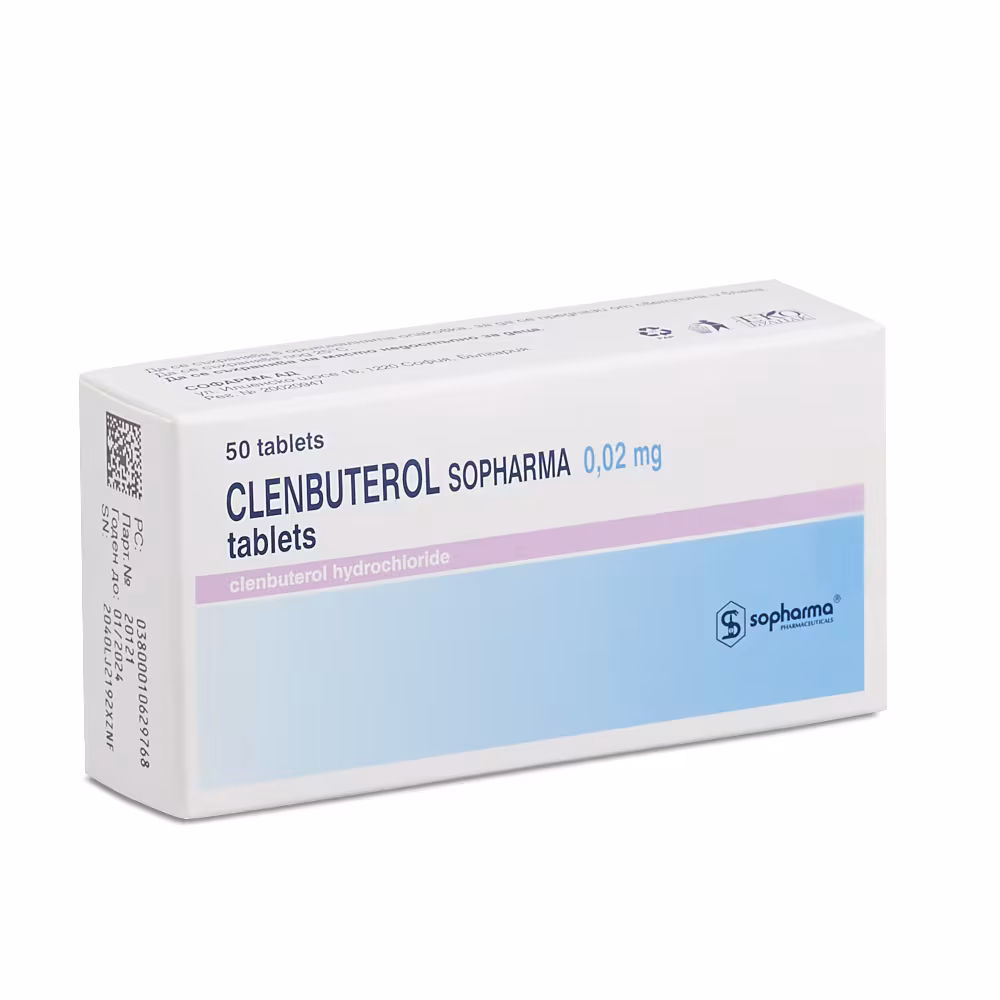 Box of Sopharma Clenbuterol 20mcg tablets for fat loss and cutting