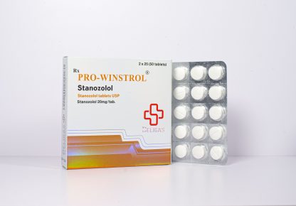 Blister pack and box of Beligas Winstrol 20mg Stanozolol tablets – oral anabolic steroid for cutting and lean muscle