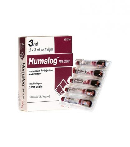 Humalog 100 IU/mL insulin cartridges – 5 x 3mL by Eli Lilly