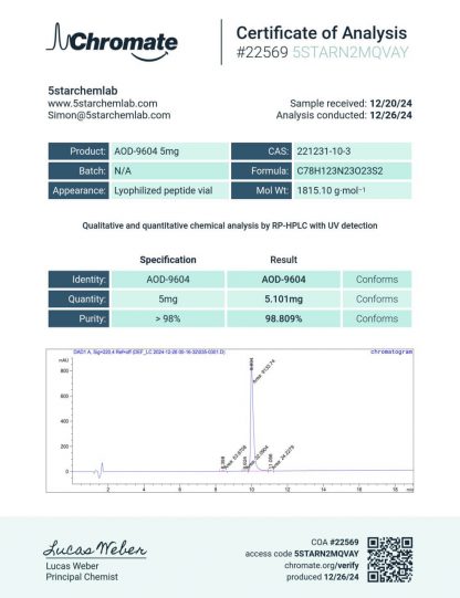 AOD-9604 – 5mg x 10 Vial Kit – Fat Loss & Metabolism-Boosting Peptide - Image 2