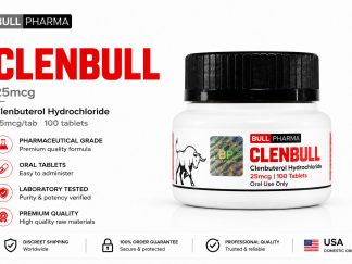 Bull Pharma Clenbull Clenbuterol Hydrochloride 25mcg oral tablets bottle containing 100 tablets