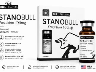 Bull Pharma Stanobull Emulsion 100mg Stanozolol 100mg/ml 10ml vial with product box